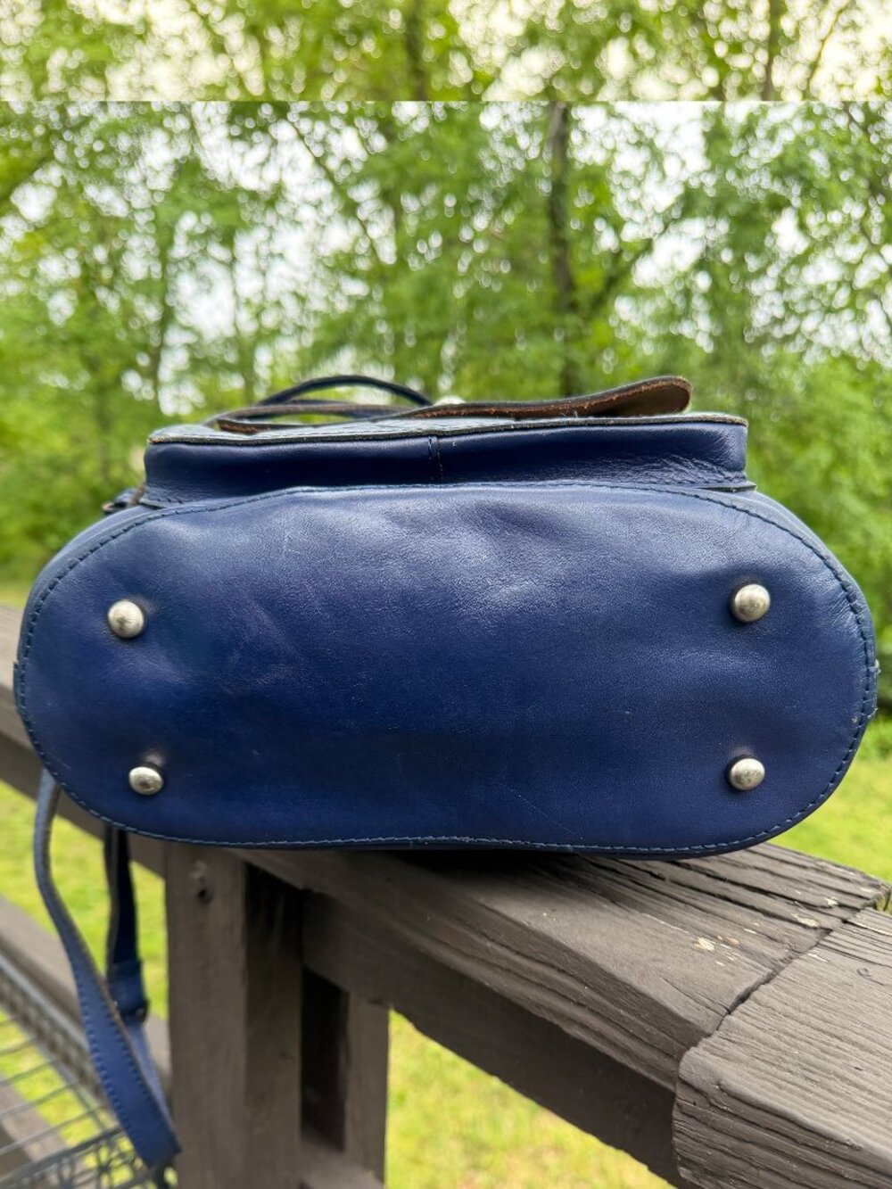 Patricia Nash Sabina Drawstring Bucket Bag Tooled Leather Patriotic Blue America - Picture 5 of 13